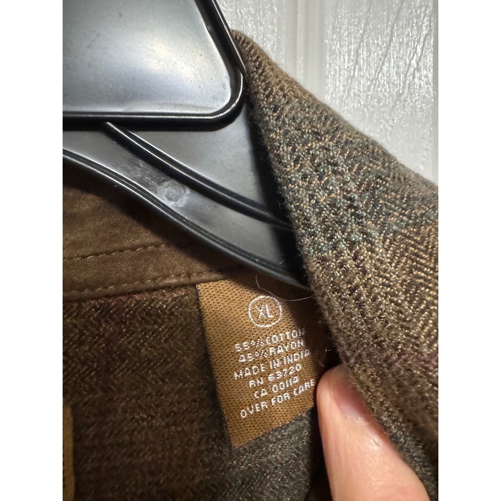 Morgan Creek Outfitters Mens XL Brown Plaid Herringbone Cotton Rayon Shirt L/S - Picture 4 of 12